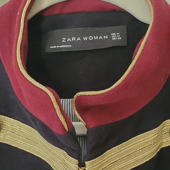 ZARA Velvet Military Jacket Navy Blue Velour Blazer Coat Rare - Picture 14 of 16